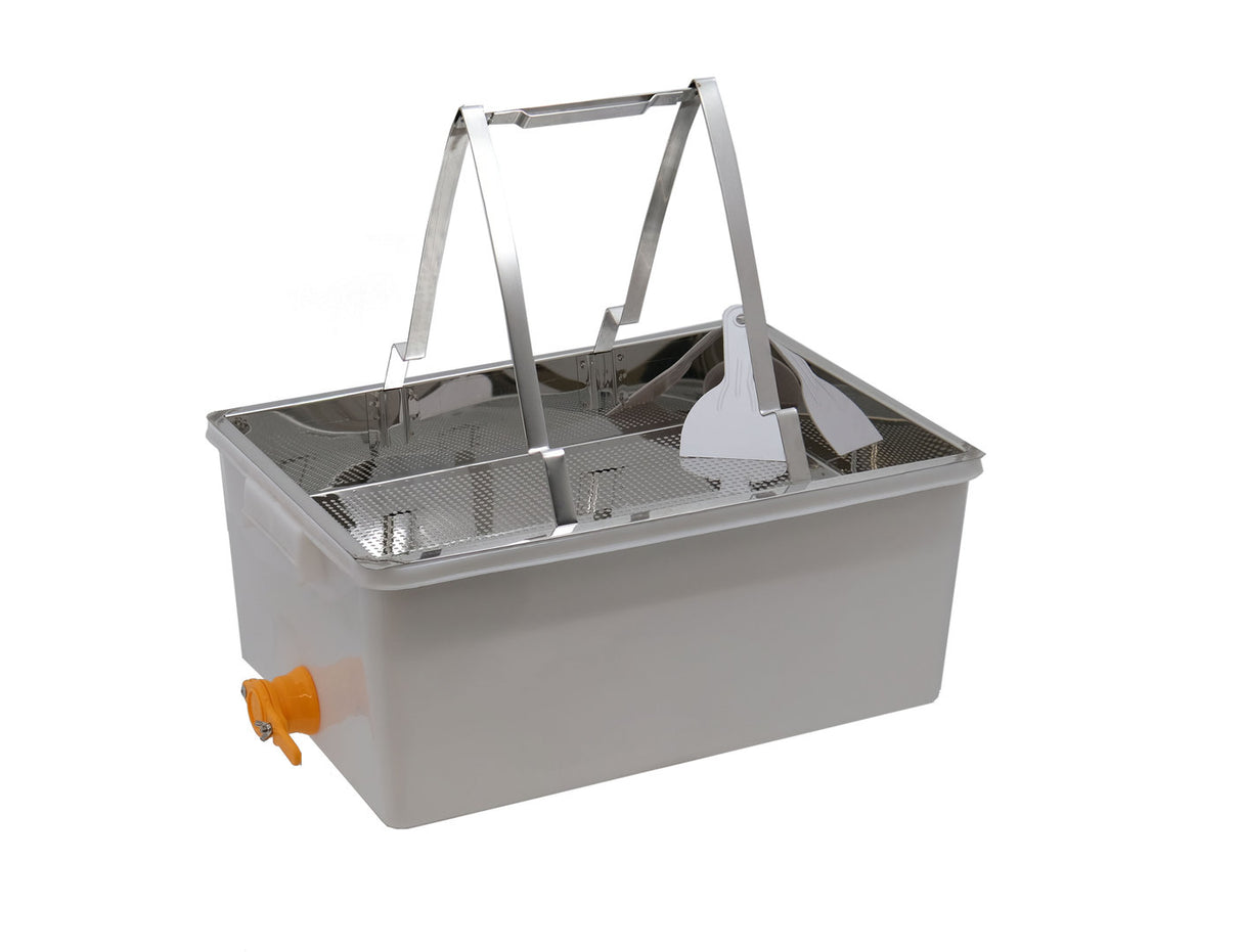 Uncapping set for 2 people, Profil Line stainless steel, large, with plastic container + stainless steel sieve