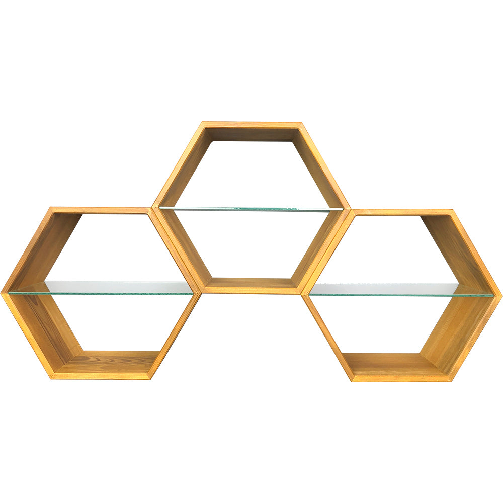 Honey wall display case, small, honeycomb-shaped, wooden shelf, honeycomb look