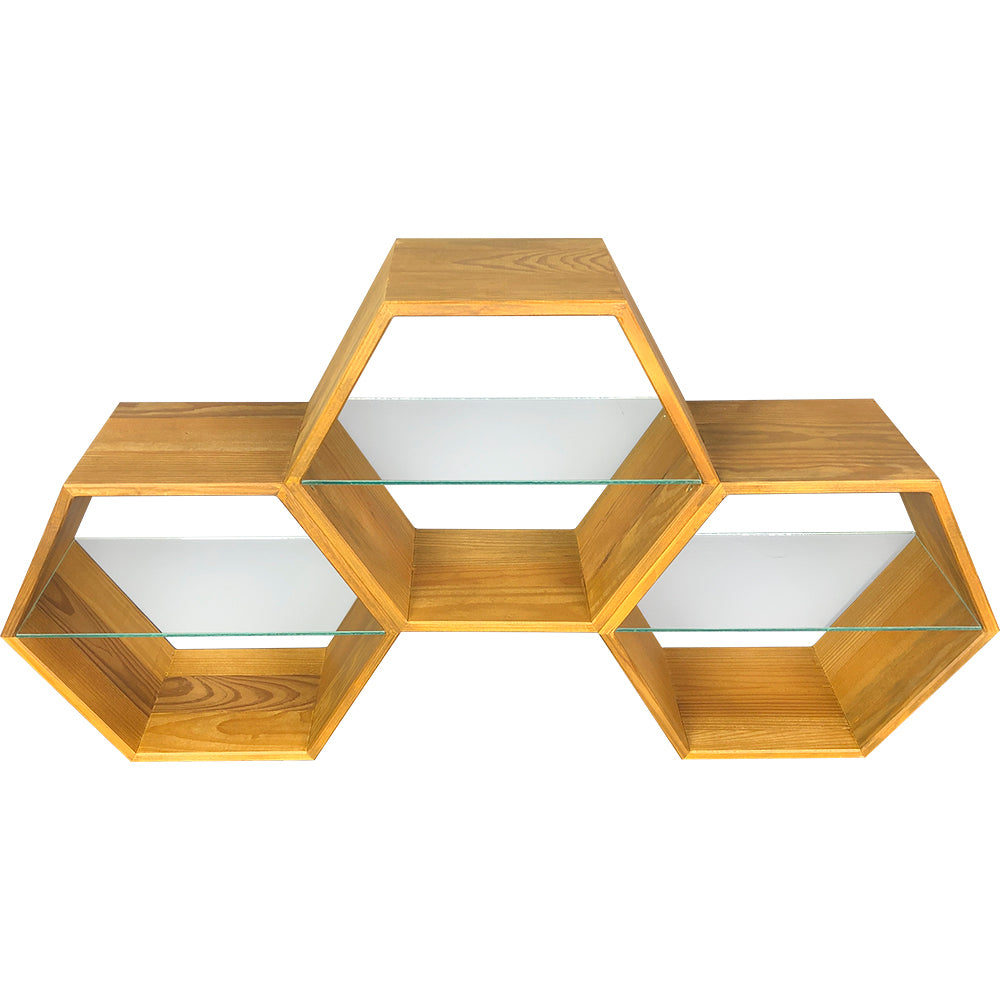 Honey wall display case, small, honeycomb-shaped, wooden shelf, honeycomb look