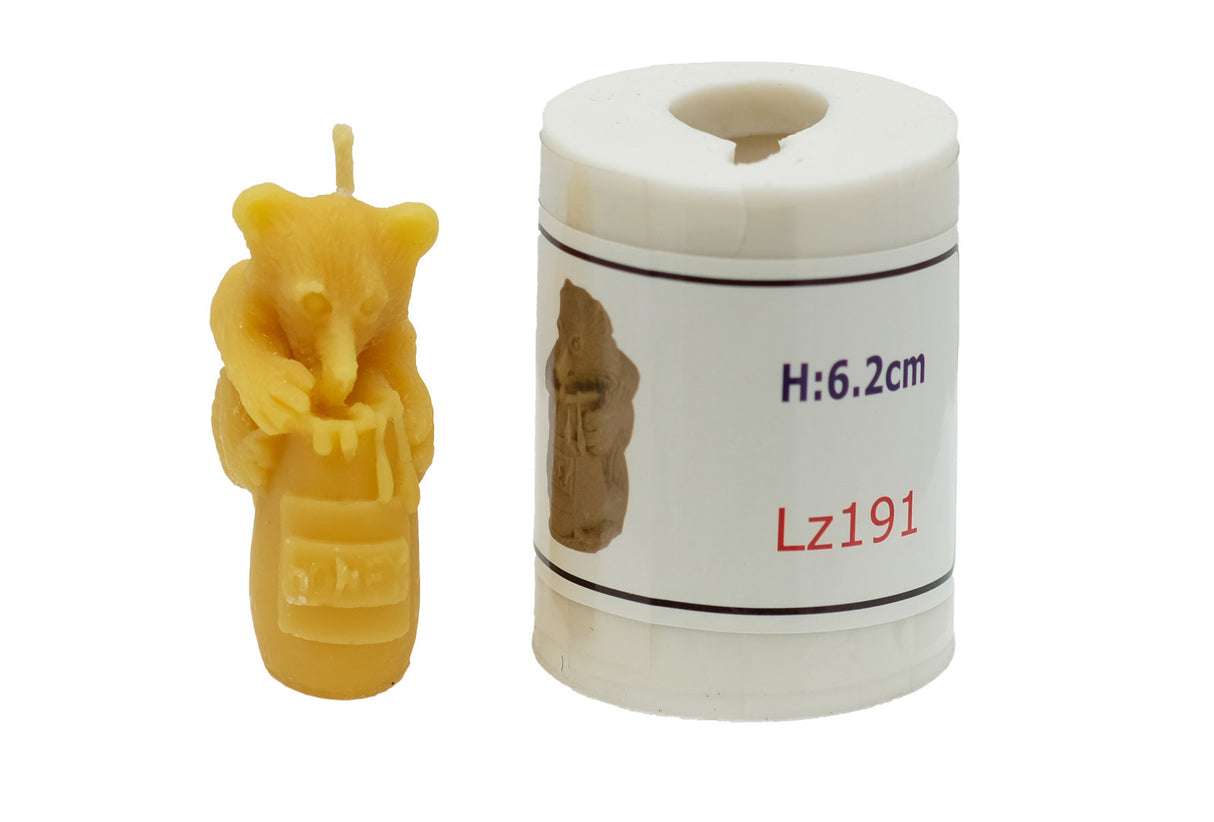 Kerzengießform aus Silikon für Bienenwachs Wabenkerze Bär im Honigfass Lz191