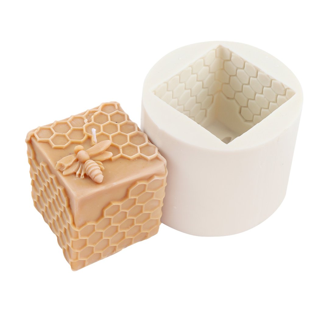 Siliconen kaarsvorm voor bijenwas, bijenmotief, stompkaars, kubus, 6 cm