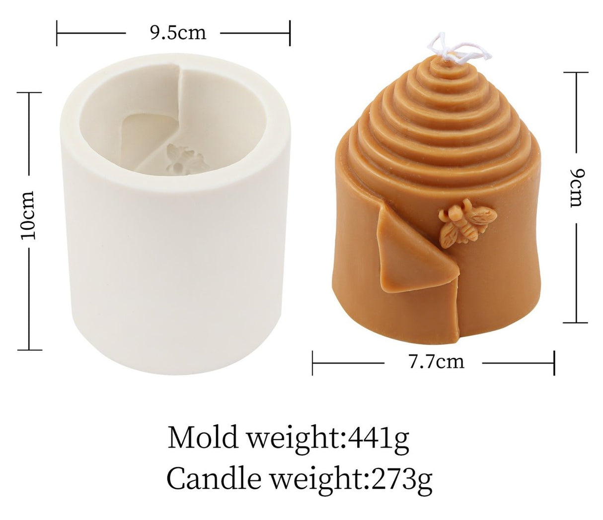 Siliconen kaarsvorm voor bijenwas en kaarsvet, bijenmotief, grote stompkaars