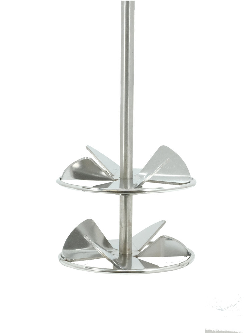 Stirring propeller with bucket guard ring with 2 adjustable counter-rotating stirring blades