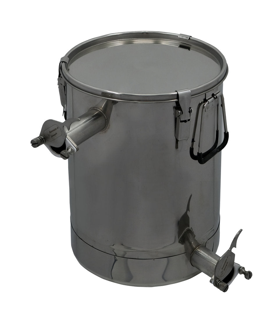 Riempitore a secchio con setaccio con 2 rubinetti a pinza Base inclinata senza bordo Profi Line da 25 KG