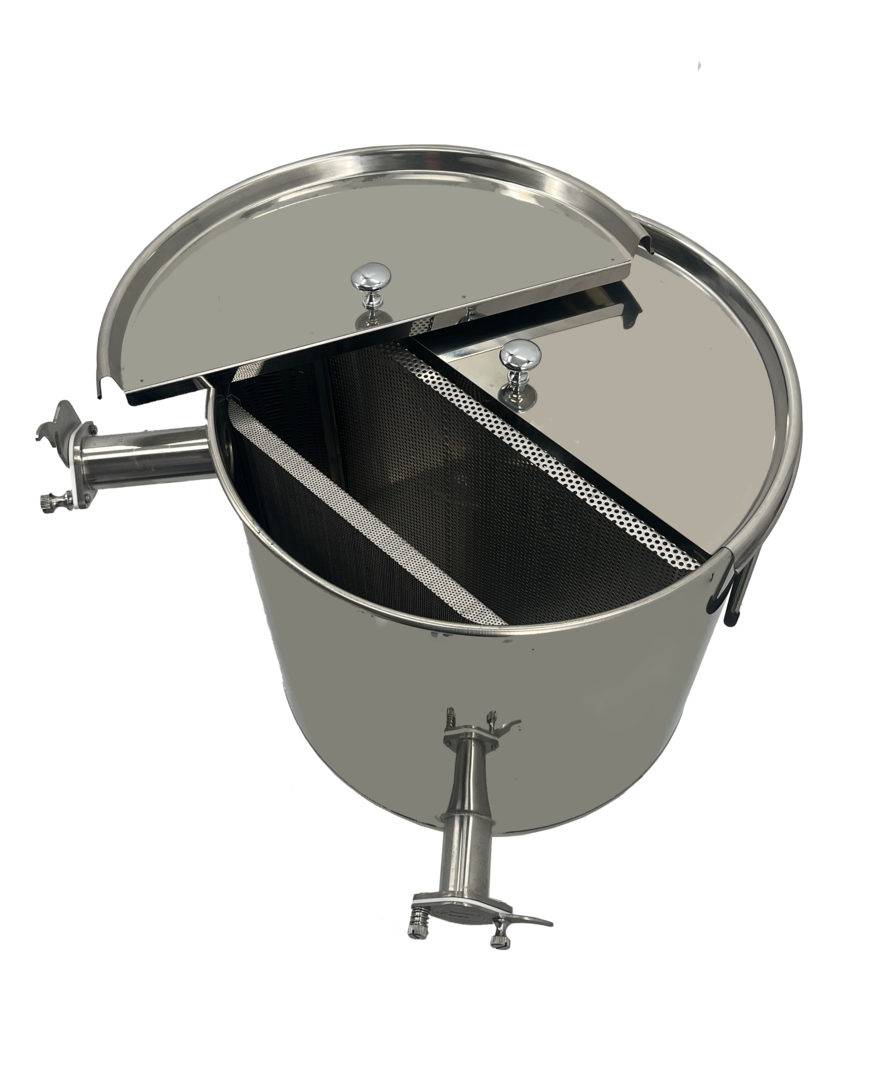 Seau tamis 50 kg sous bidon tamis pour miel. Se place sous le spinner