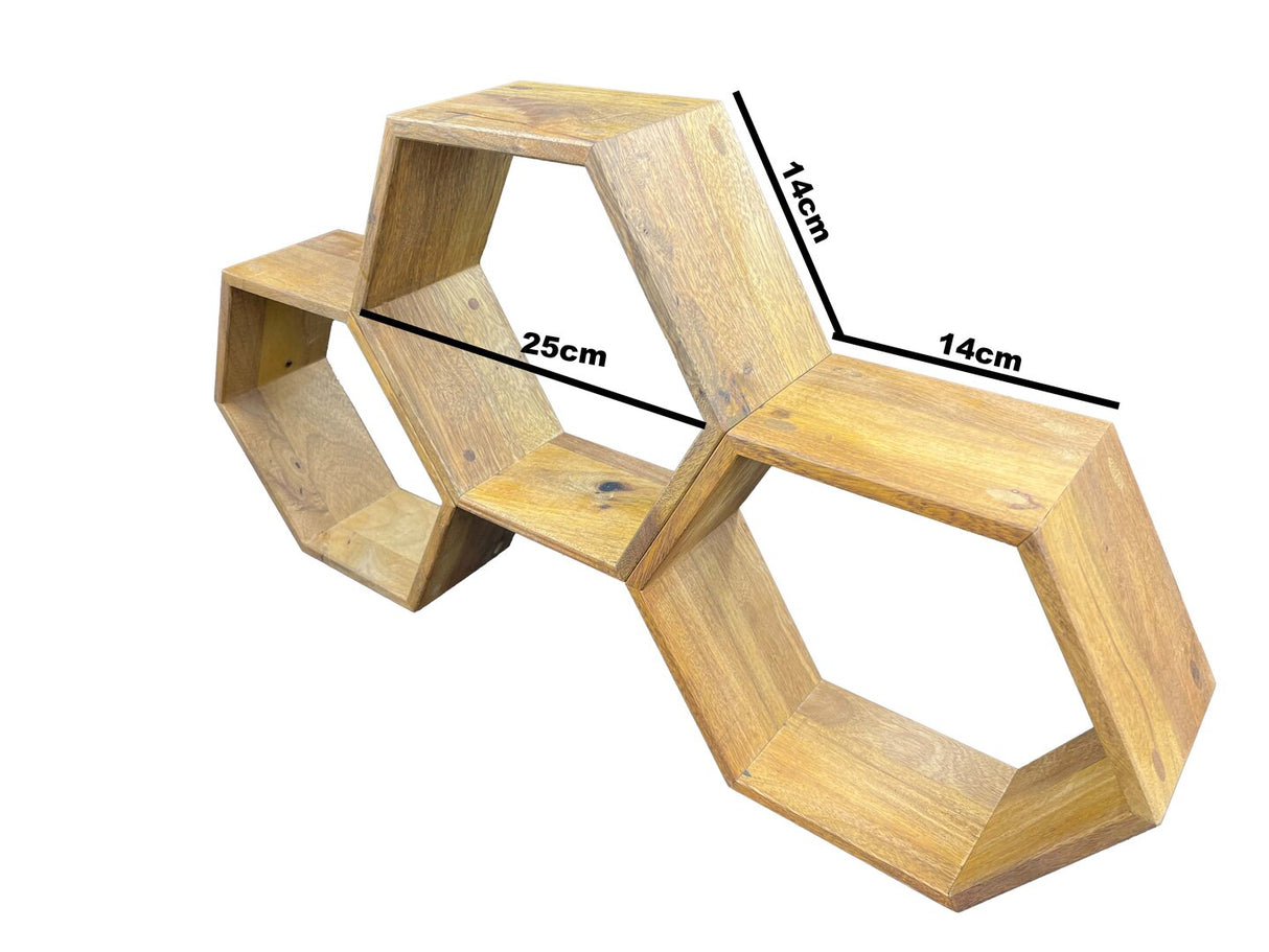 Honey wall display case, small, honeycomb-shaped, wooden shelf, honeycomb look