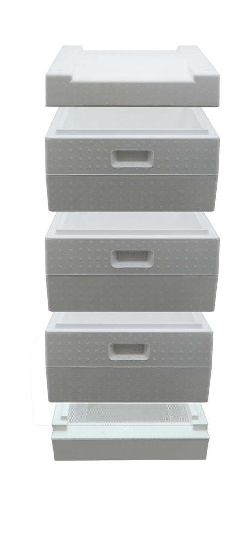 Original Segeberger Beute 3 Zargen mit Schienen Deutsch Normal Styropor Beute