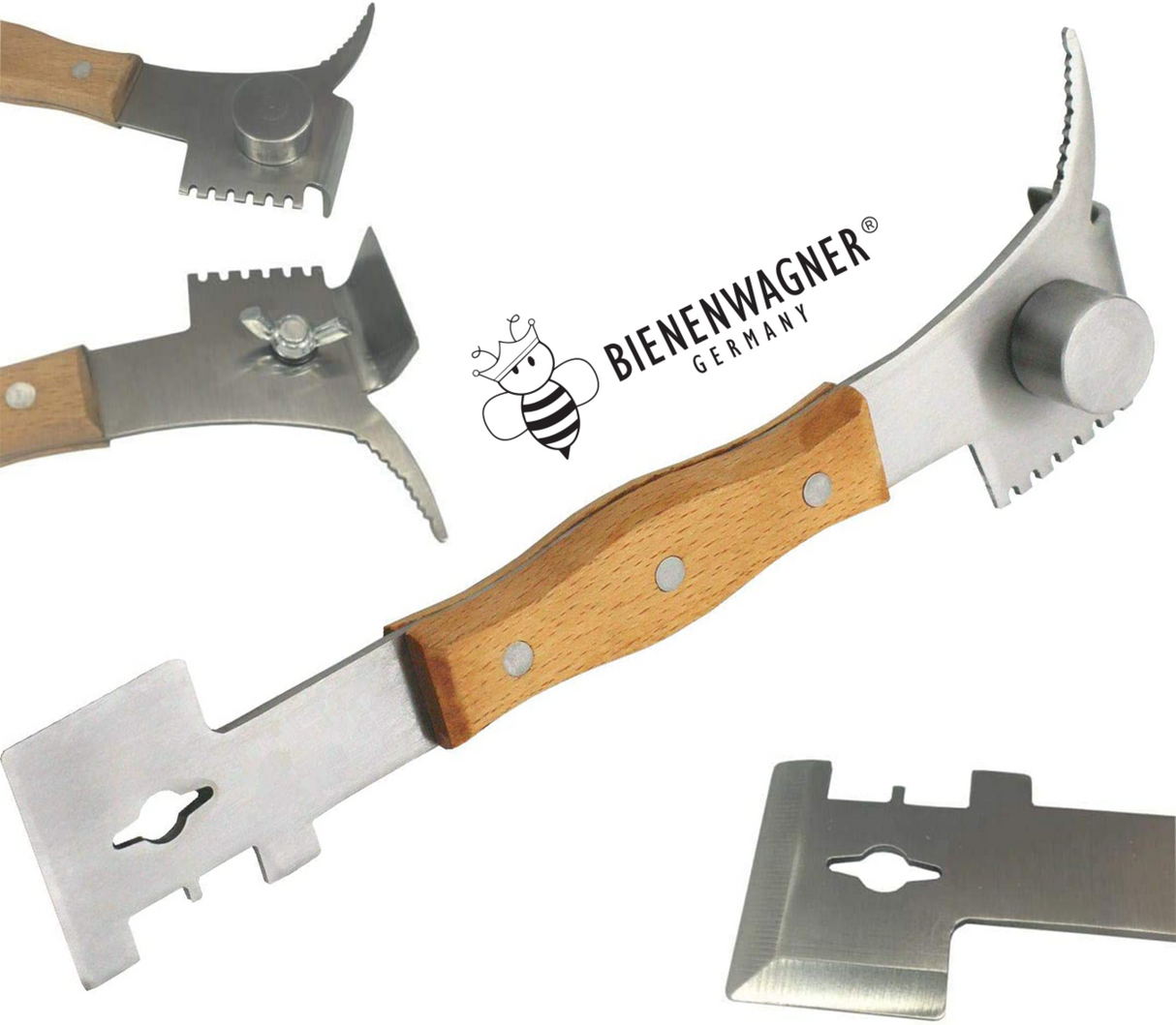 Beekeeping tools: hive tool, comb lifter, comb scraper, multi-tool