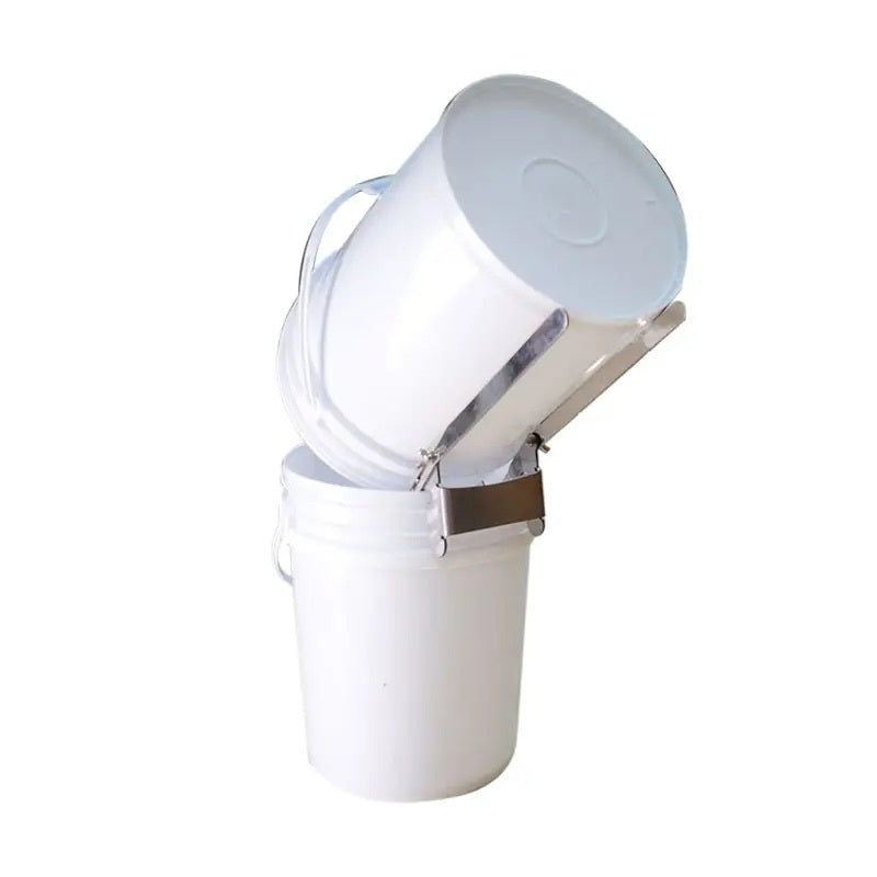 Adjustable bucket holder for all stainless steel bottling buckets, honey buckets, and pails