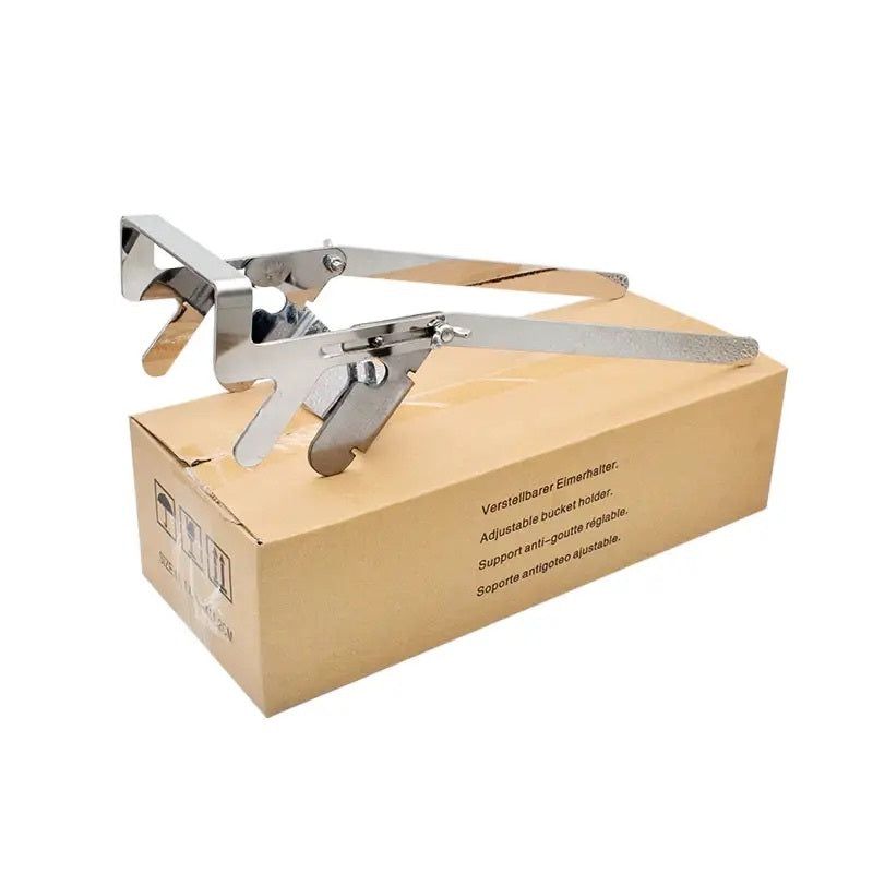 Adjustable bucket holder for all stainless steel bottling buckets, honey buckets, and pails