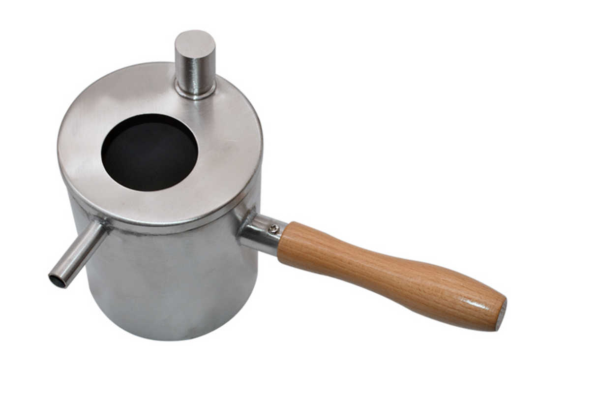 Beeswax casting container, initial strips, soldering iron, candle making