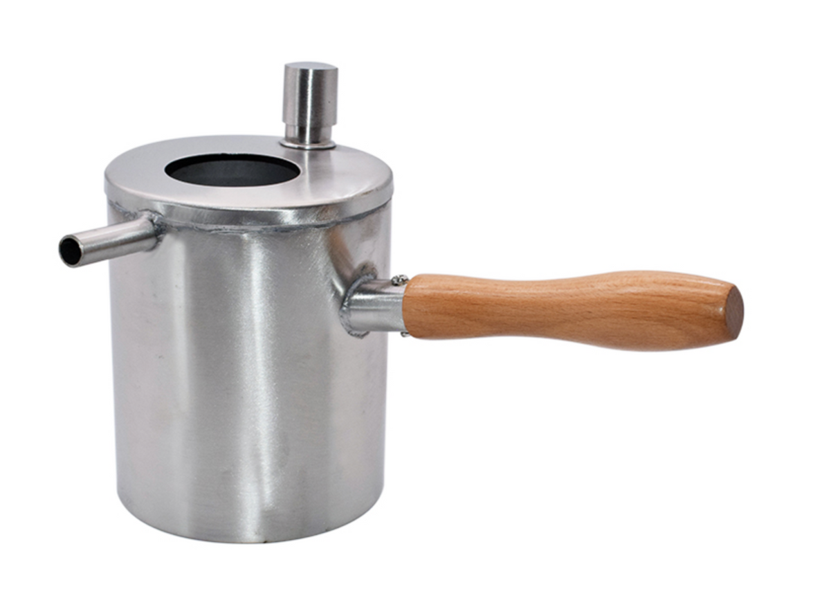 Beeswax casting container, initial strips, soldering iron, candle making