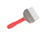 Uncapping fork, neon red, extra wide, with curved stainless steel needles