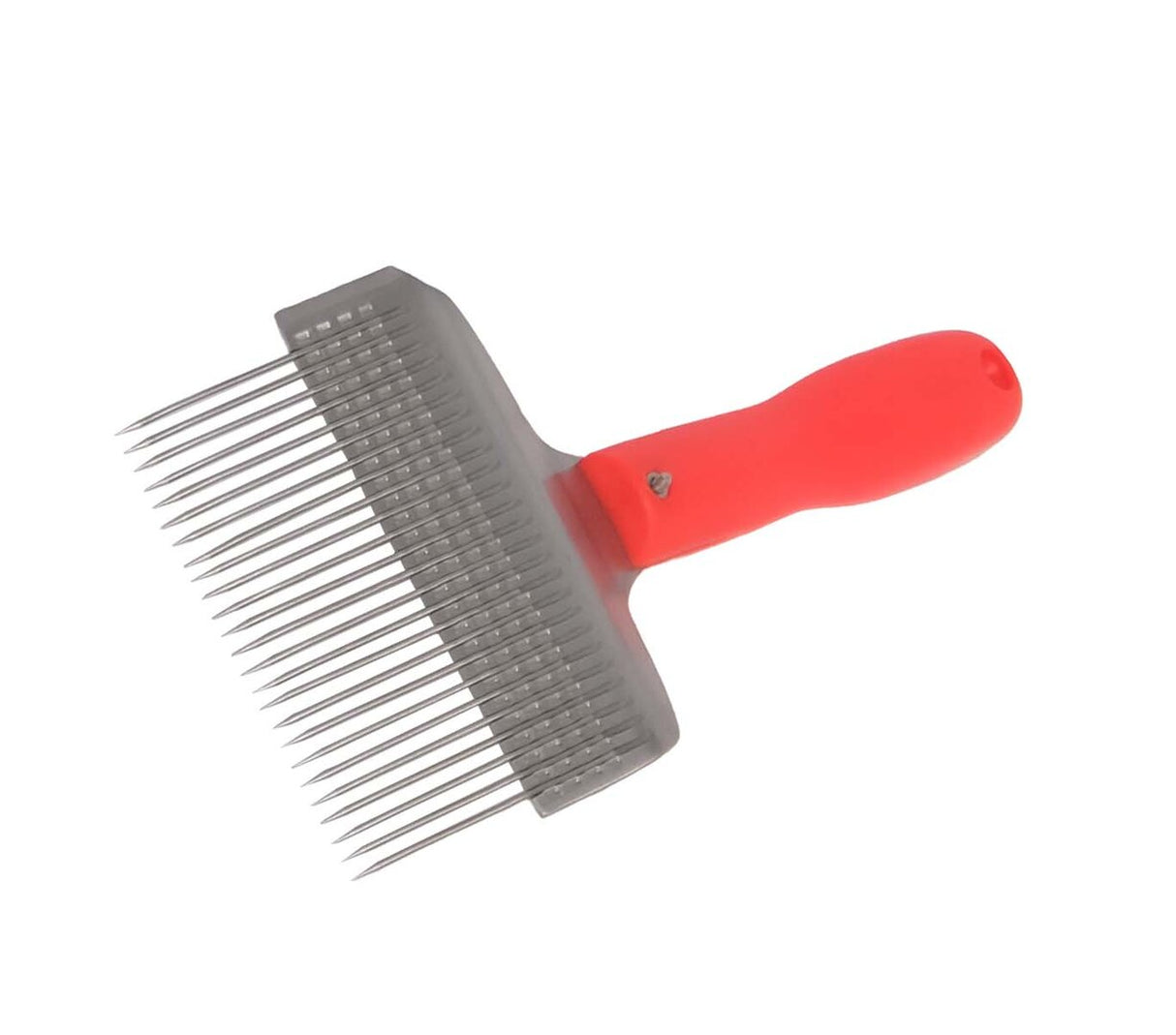 Uncapping fork, neon red, extra wide, with curved stainless steel needles