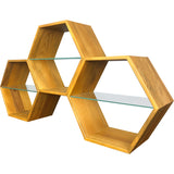 Honey wall display case, small, honeycomb-shaped, wooden shelf, honeycomb look
