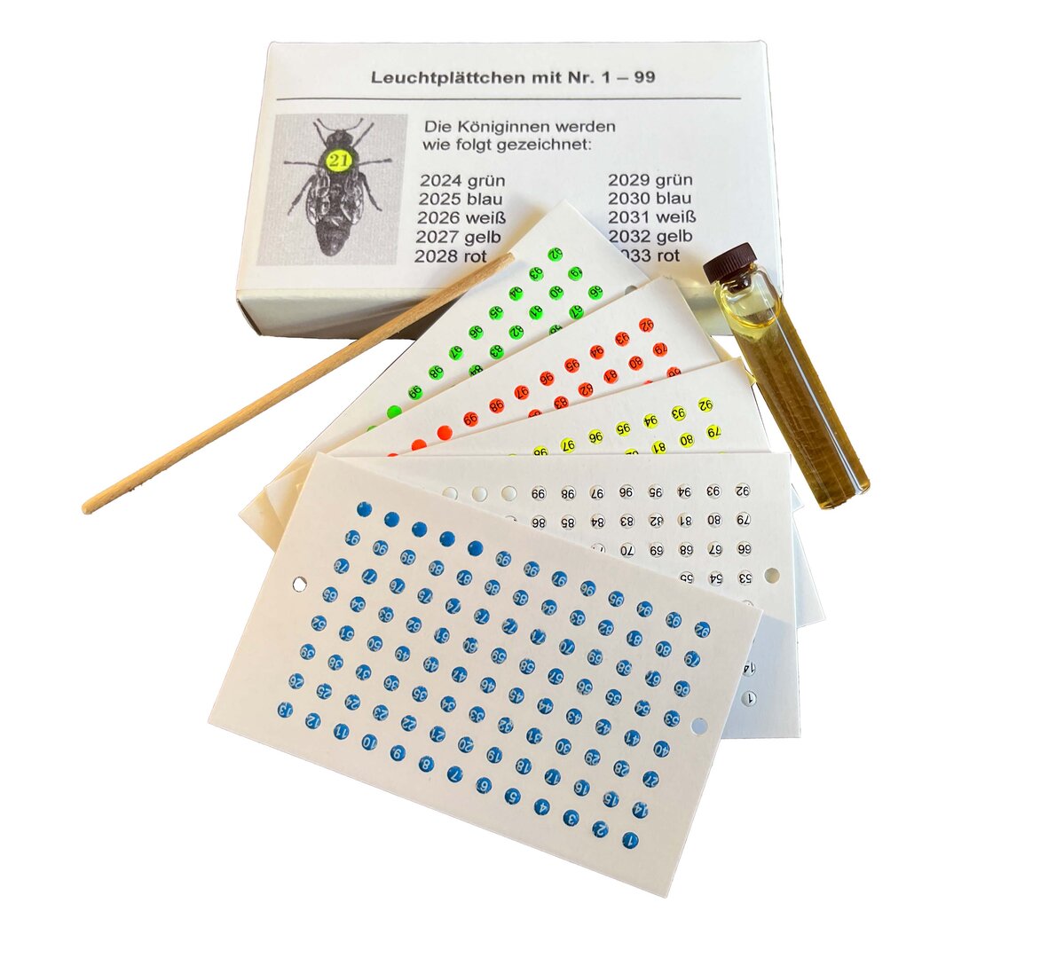 Leucht-Opalith-Plättchen Set - 5 Farben Nummeriert, Zeichenstäbchen & Schellack Zeichenplättchen Cl