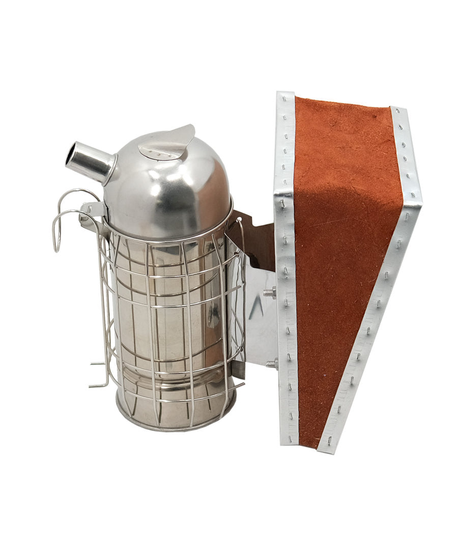 Smoker with inner cup, small, with leather bellows and heat protection, bee smoker, beekeeper's pipe
