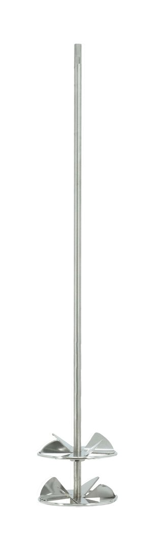 Stirring propeller with bucket guard ring with 2 adjustable counter-rotating stirring blades