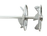 Stirring propeller with bucket guard ring with 2 adjustable counter-rotating stirring blades