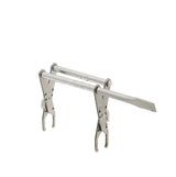Stainless steel honeycomb extractor pliers with hive chisel and return spring.