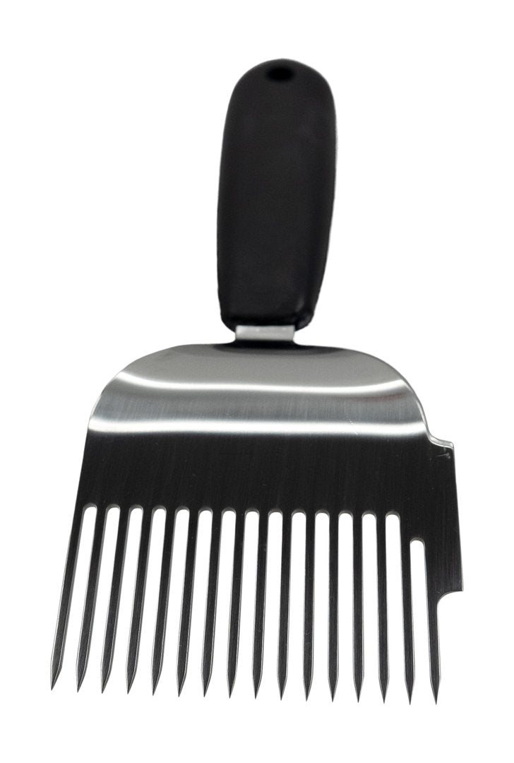 Laser uncapping fork with side frame scraper, black handle